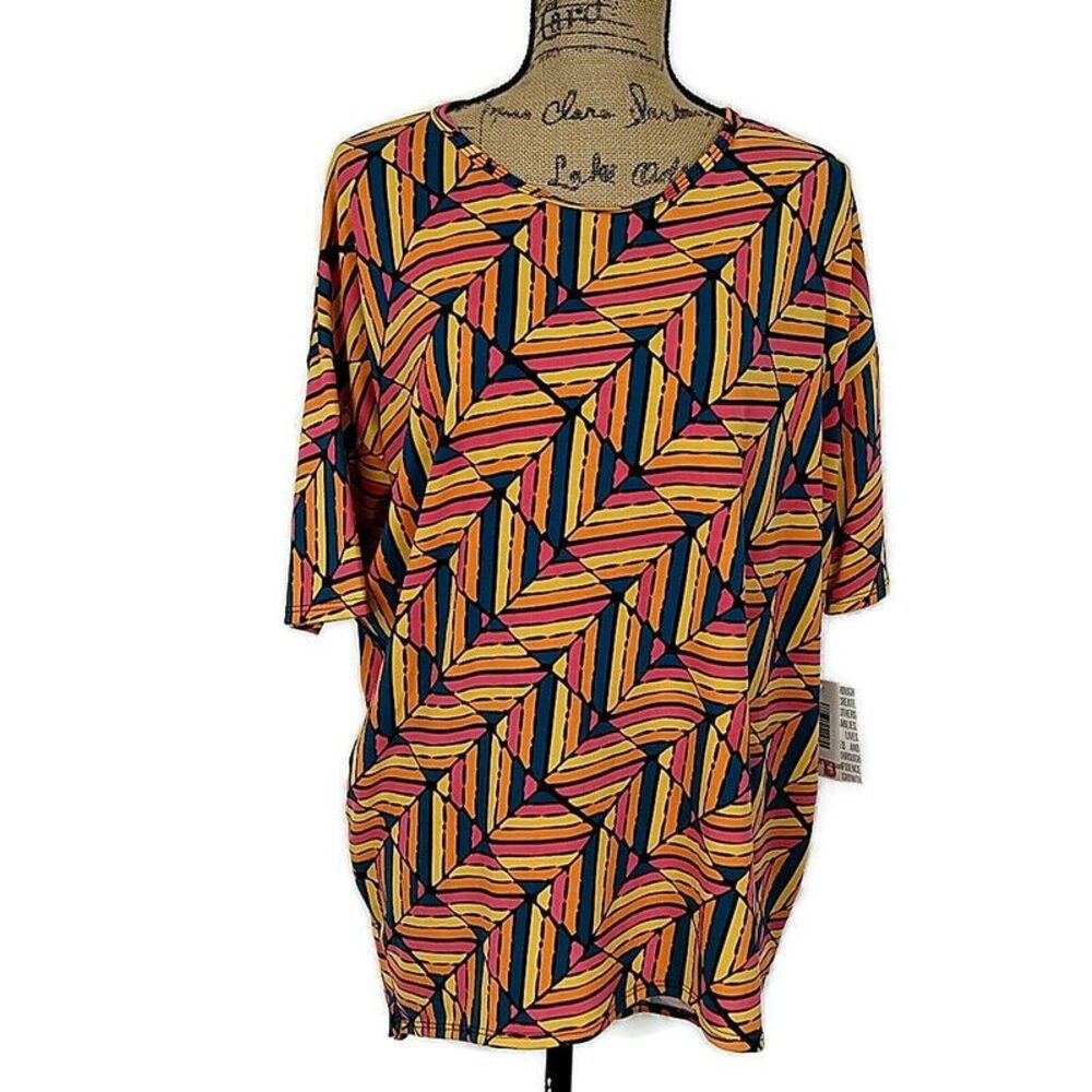NWT LulaRoe Womens sz S Irma Orange Geometric Short Sleeve Round Neck Tunic